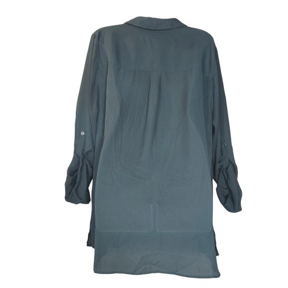 Lane Bryant Womens Size 18/20 Blouse Sheer Teal Flowy Roll Tab Popover Career - Picture 4 of 10